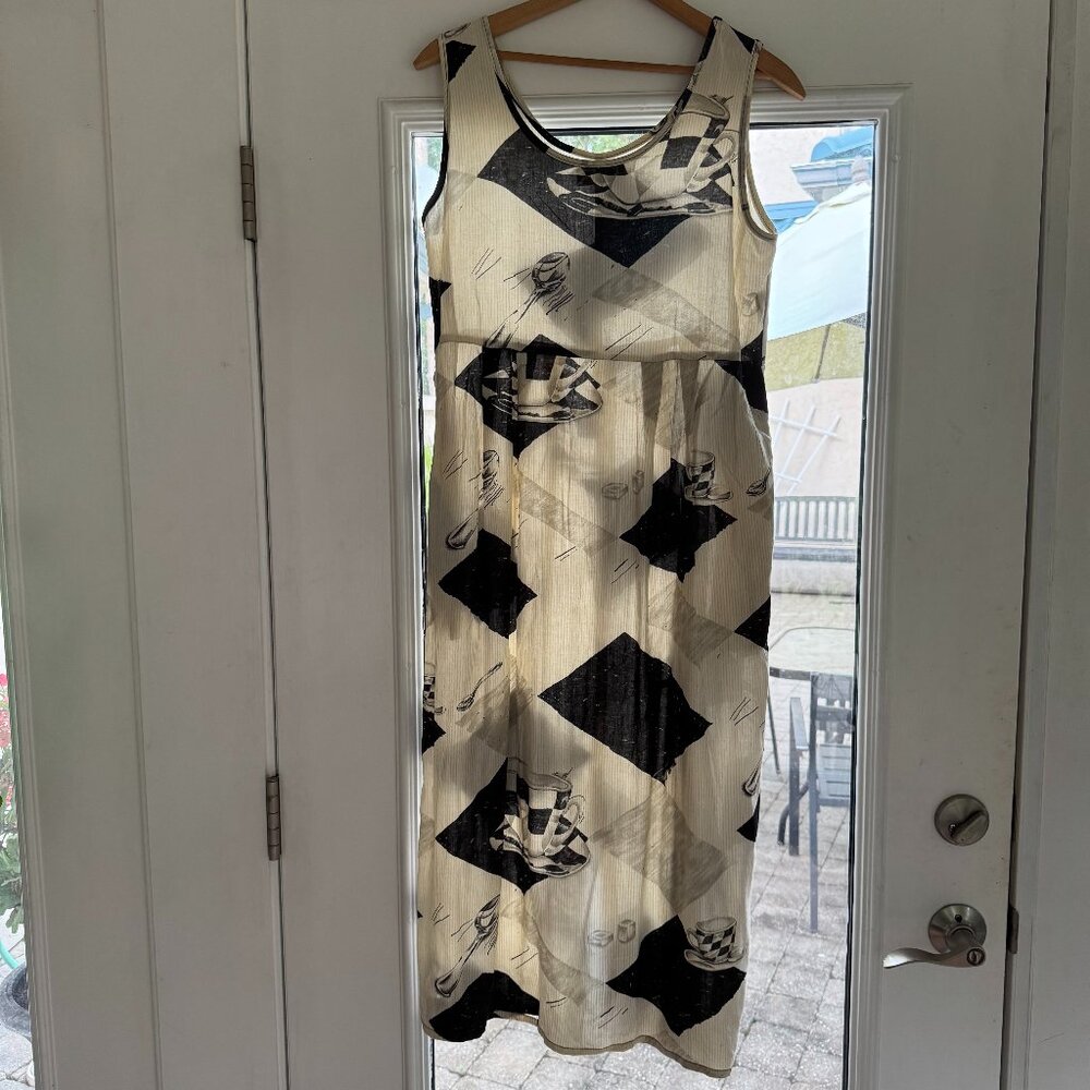 Vintage Jams World Tank Janice Dress Maxi Coffee Print w/ Pockets Size S